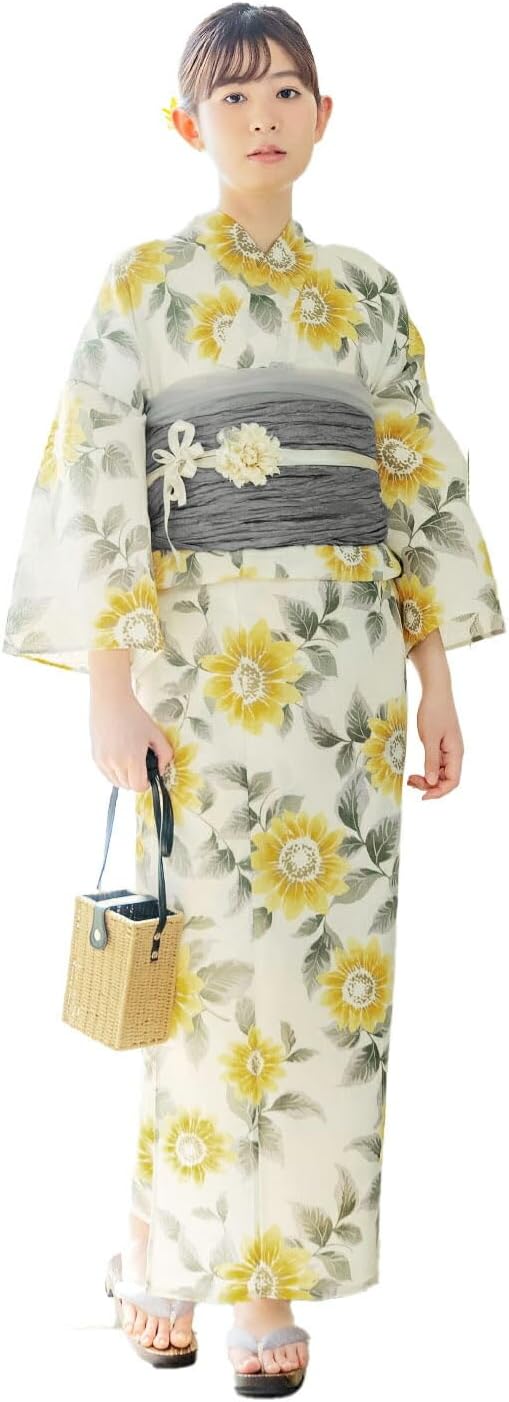 浴衣 ゆかた Mサイズ ユカタ 綿100% 白✖️ネイビー 花 浴衣単品販売 M